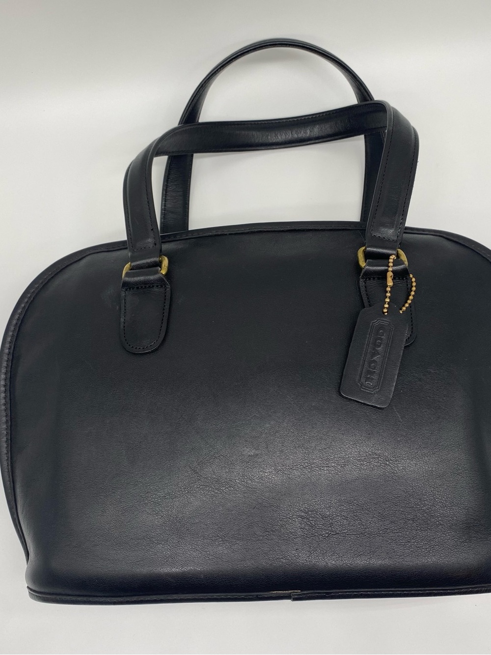Coach Pelham Vintage Black Leather Dome Satchel with Gold Hardware